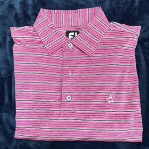 Footjoy Pink and Blue Striped Polo Shirt
